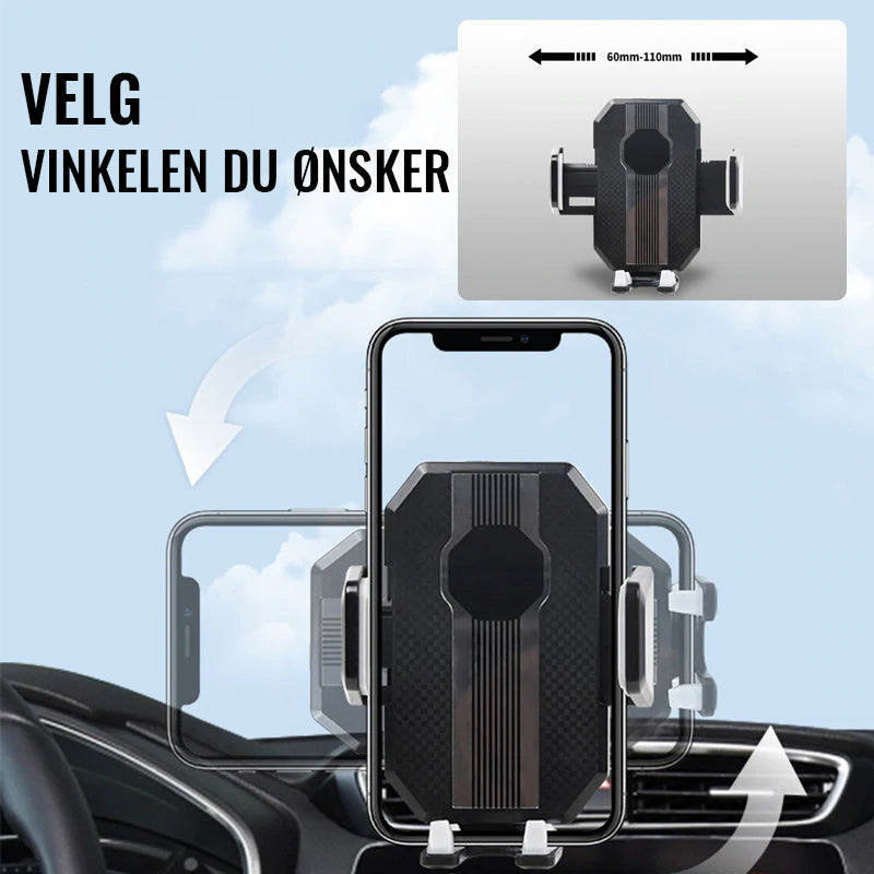 "Svart super-klebrig telefonholder med justerbar visning, ett-touch montering, ideell for enkel og sikker telefonbruk."