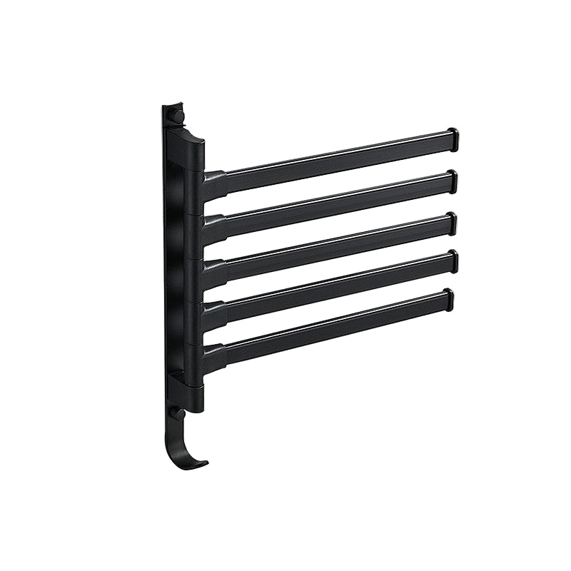 Svart vegghengt håndkleholder med 5 svingbare armer for bad. Moderne og plassbesparende baderomsoppbevaring.