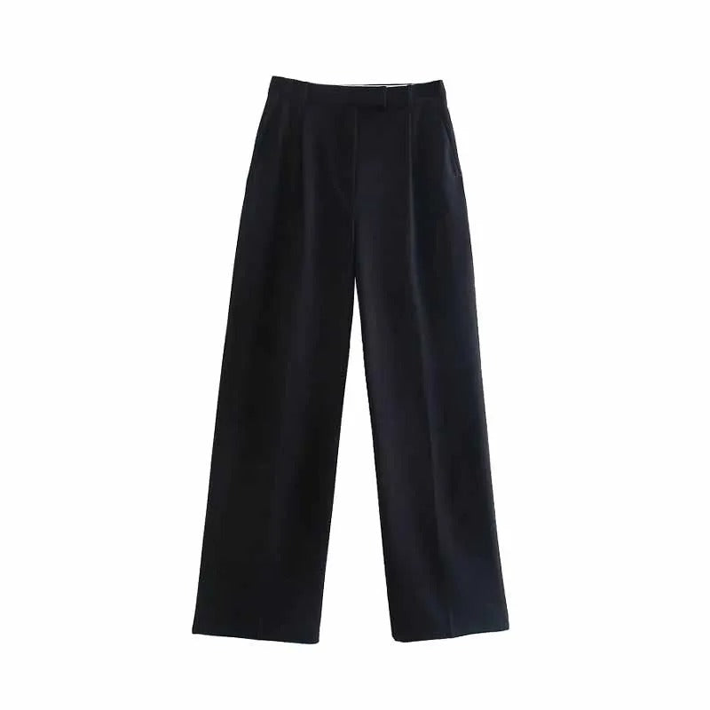 Svarte damebukser med vide ben. Komfortabel høy midje, perfekt for elegant og klassisk stil.
