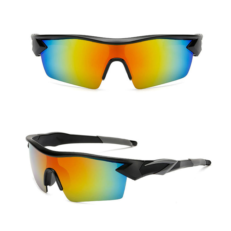 "Svarte sportssolbriller med polariserte UV-beskyttende linser for utendørsaktiviteter, unisex design, mot gjenskinn."