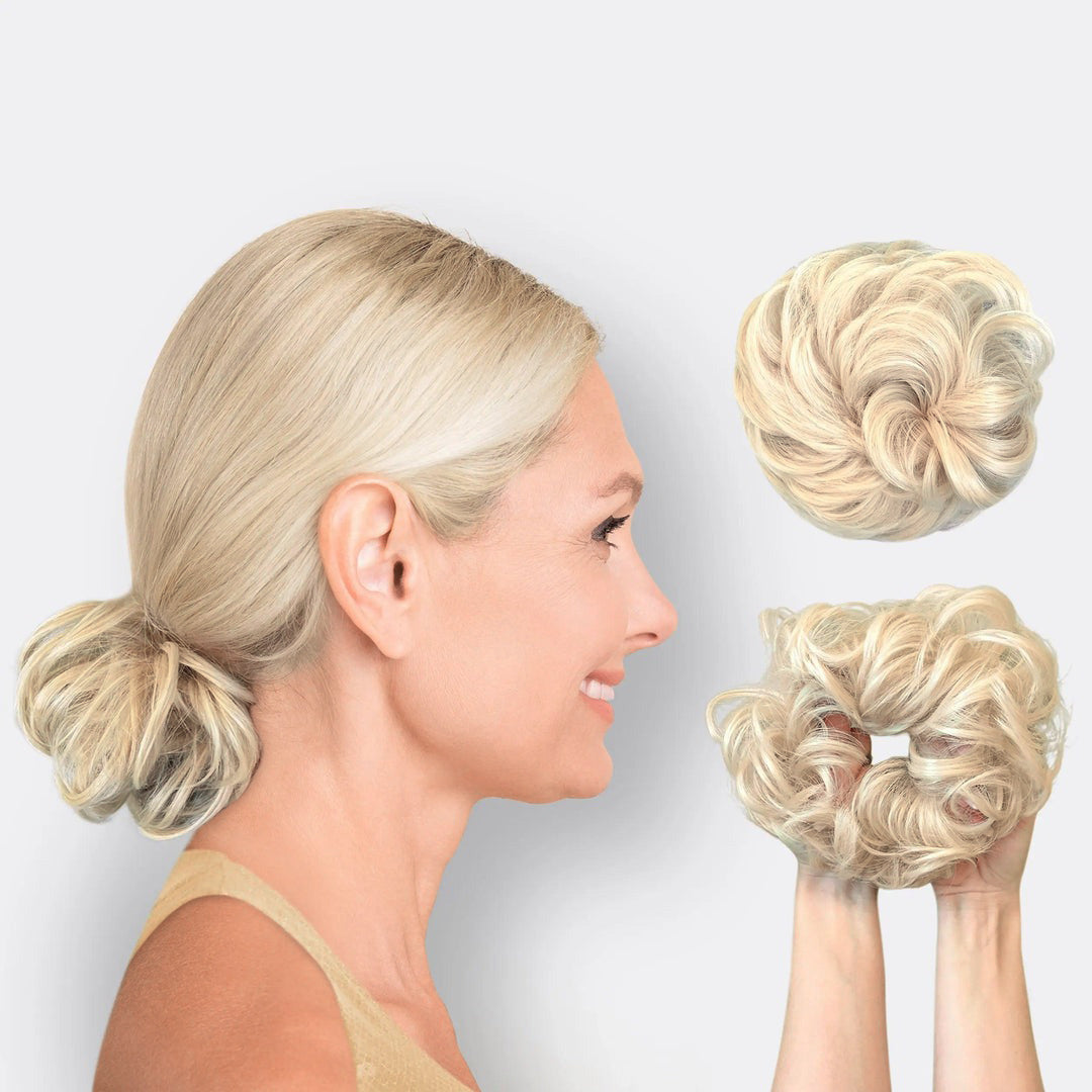 Syntetisk scrunchie for en fyldig hårbolle. Gir volum og er et praktisk hårtilbehør.