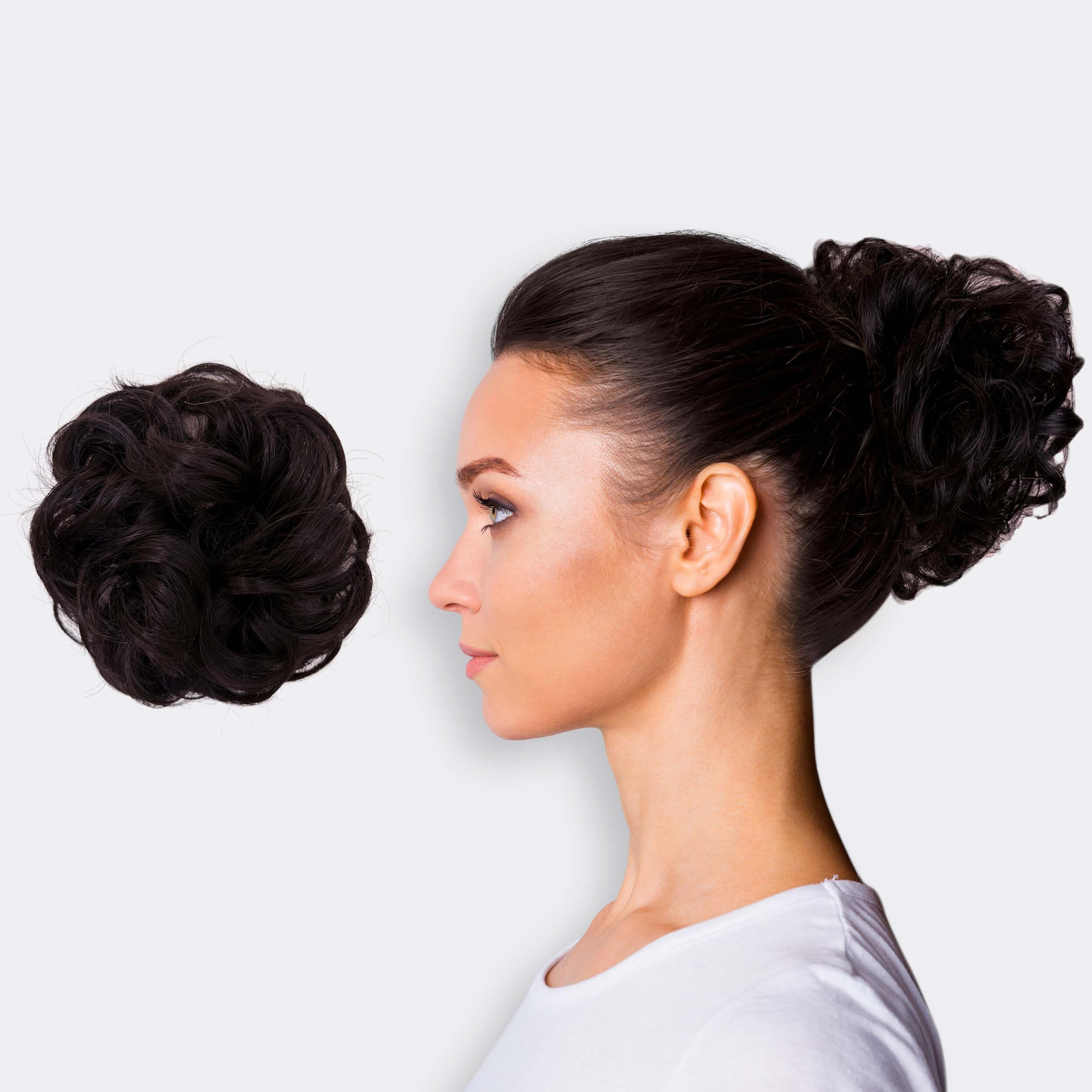 Voluminøs hårbolle scrunchie. Myk syntetisk hårpynt for en enkel og stilig frisyre.