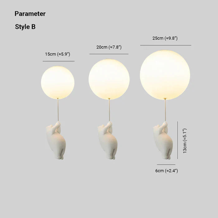 Unik taklampe for barnerom med bjørn, ballonger og LED-lys. Perfekt for lek og lesing. Barnebelysning.