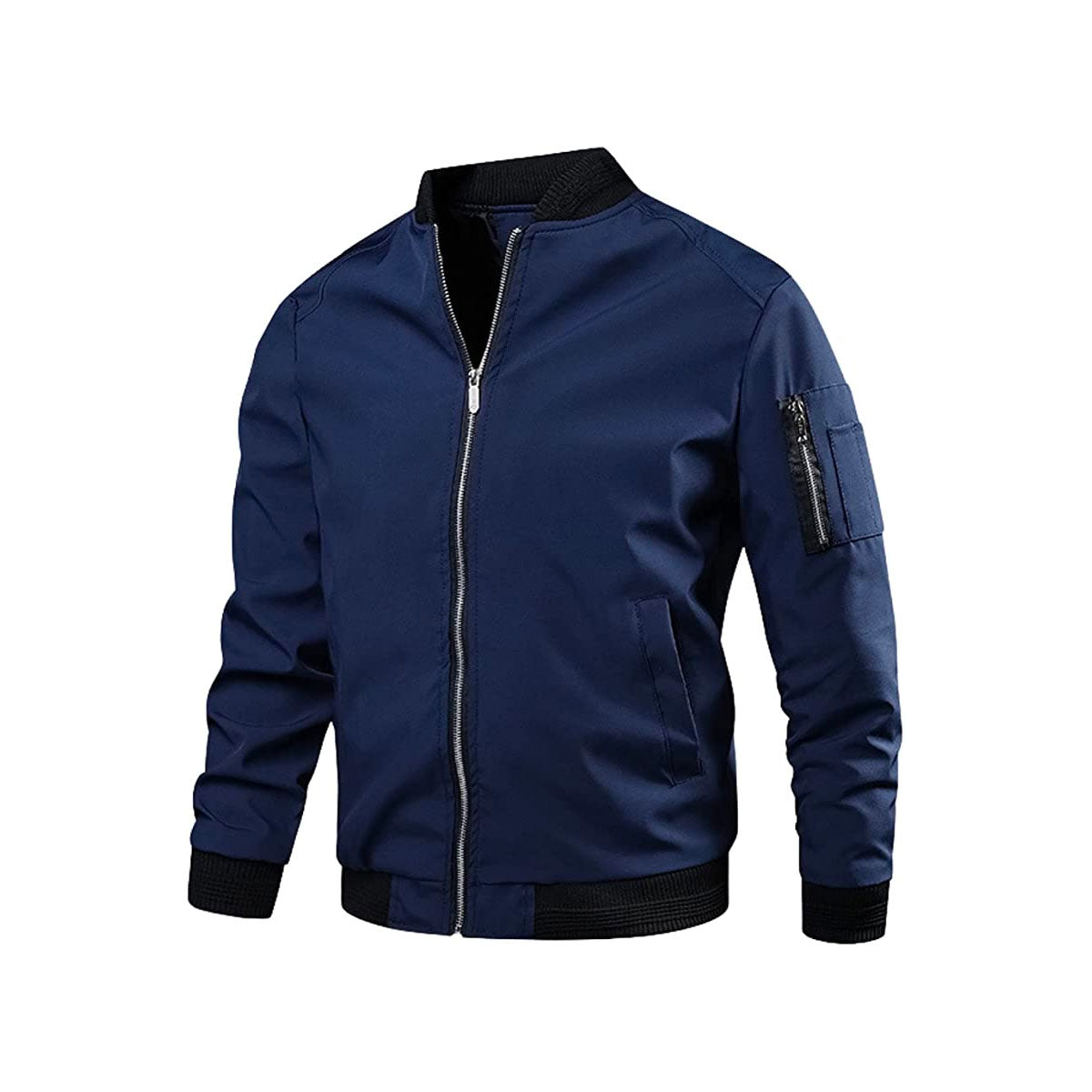 En gruppe menn iført ulike fargede bomberjakker i polyester, trendy vår- og høstjakker.