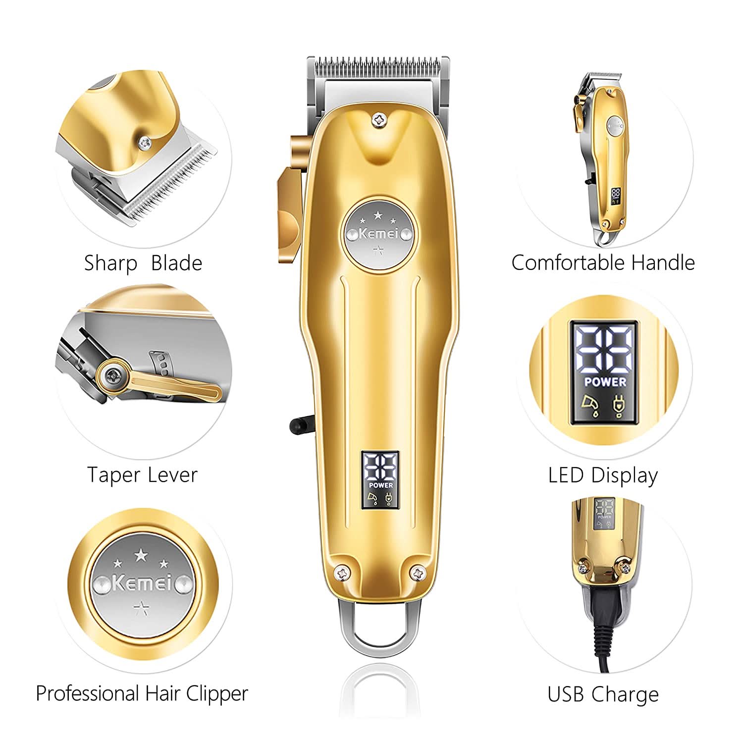 Menns oppladbare hårtrimmer for presisjonsklipp av skjegg og hår, trådløs og reisevennlig design.