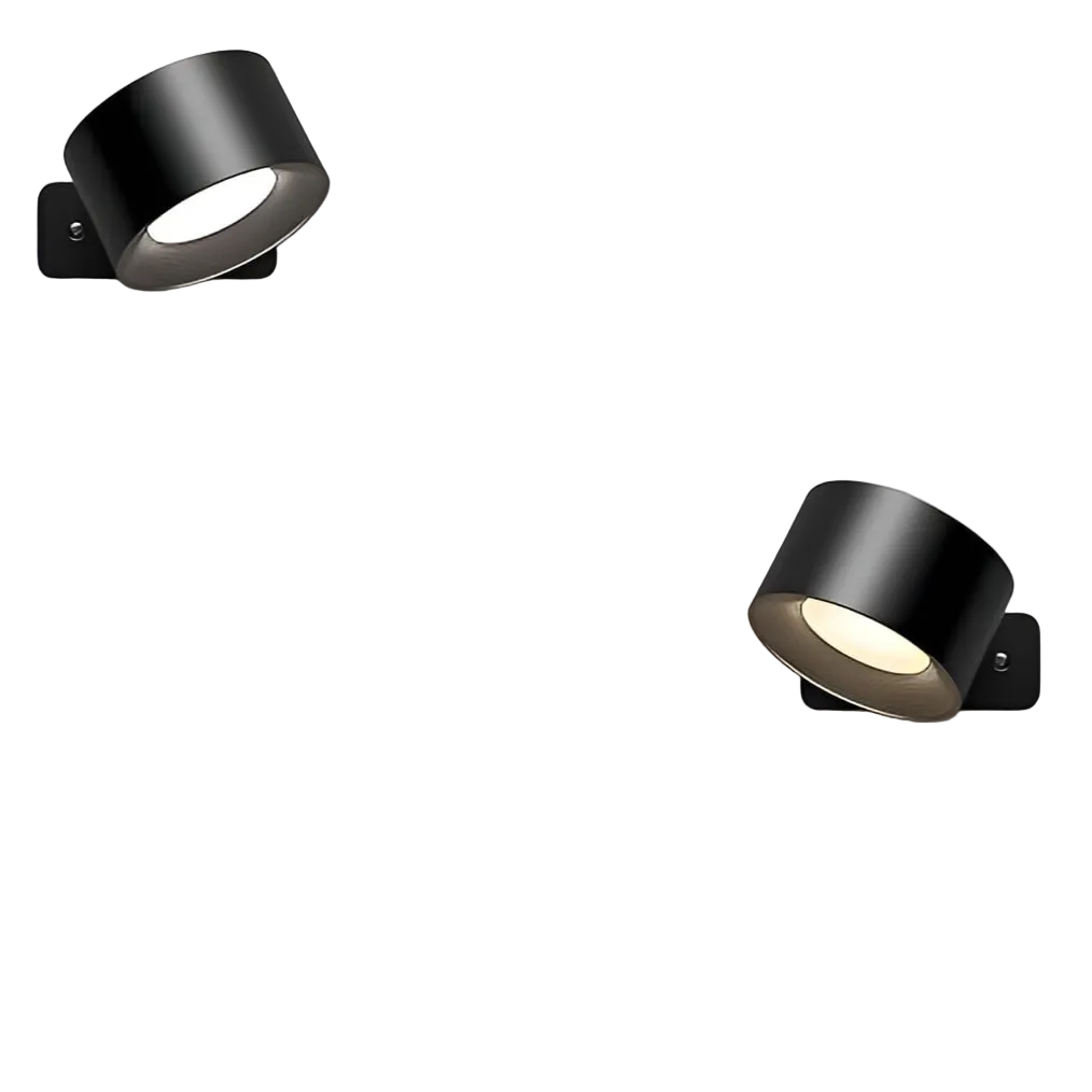 Trådløs dimbar vegglampe med roterbart hode for fleksibel belysning. Perfekt som leselampe eller stemningslys.