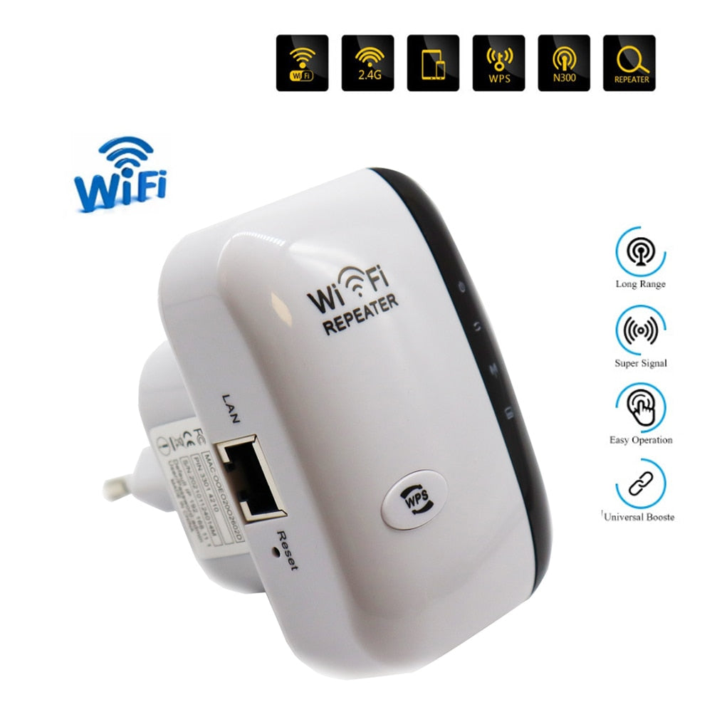 Svart og hvit WiFi repeater som effektivt utvider dekningen av trådløst internett