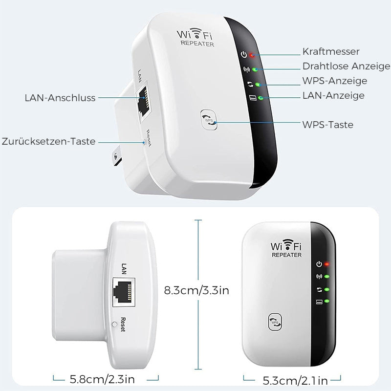 Diagram som illustrerer hvordan trådløs WiFi-repeater utvider nettverksrekkevidden i en bygning.