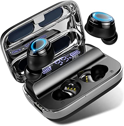 Trådløse Bluetooth-hodetelefoner med støyreduksjon i sort. Ideelle for sport og musikk, vanntette.