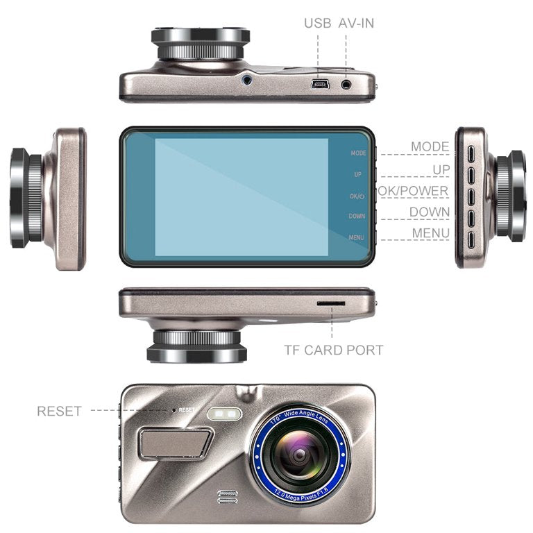 Trådløst dashcam med 1080p full HD front- og bakkamera for trygg kjøring og parkering