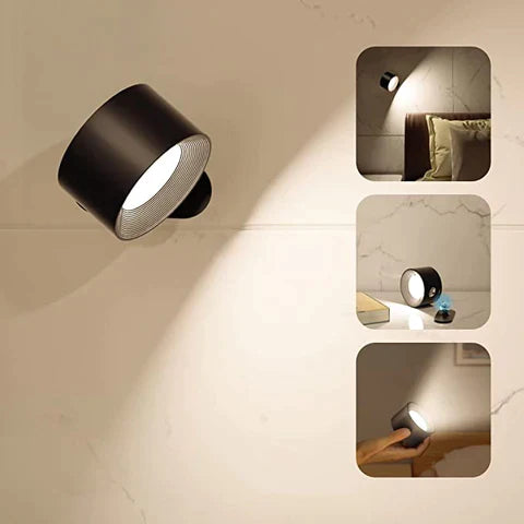 "Trådløs 360° vegglampe, USB-oppladbar, stilren design, justerbar magnetisk kule, LED-lys med smart touch-kontroll."