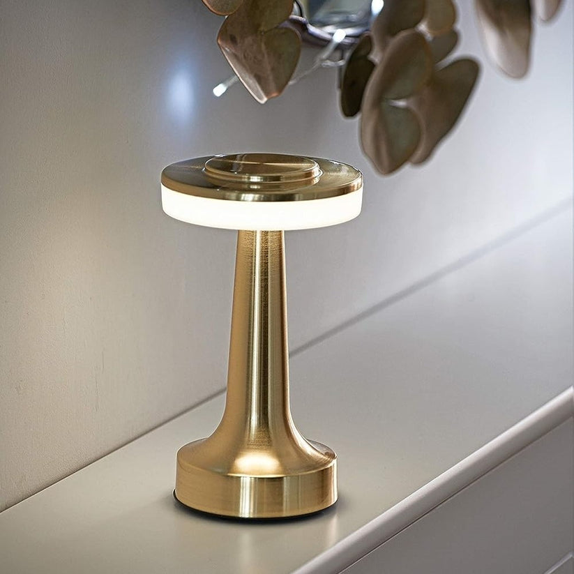 "Trådløs LED-bordlampe med berøringskontroll, elegant design i gull, rosa gull, svart eller sølv, oppladbar og bærbar."