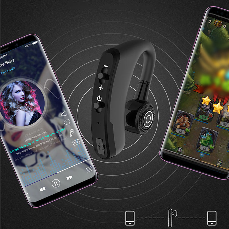 "Trådløse Bluetooth-hodetelefoner med 8D Bass, svart design, V5.0, klare for en overlegen lydopplevelse."