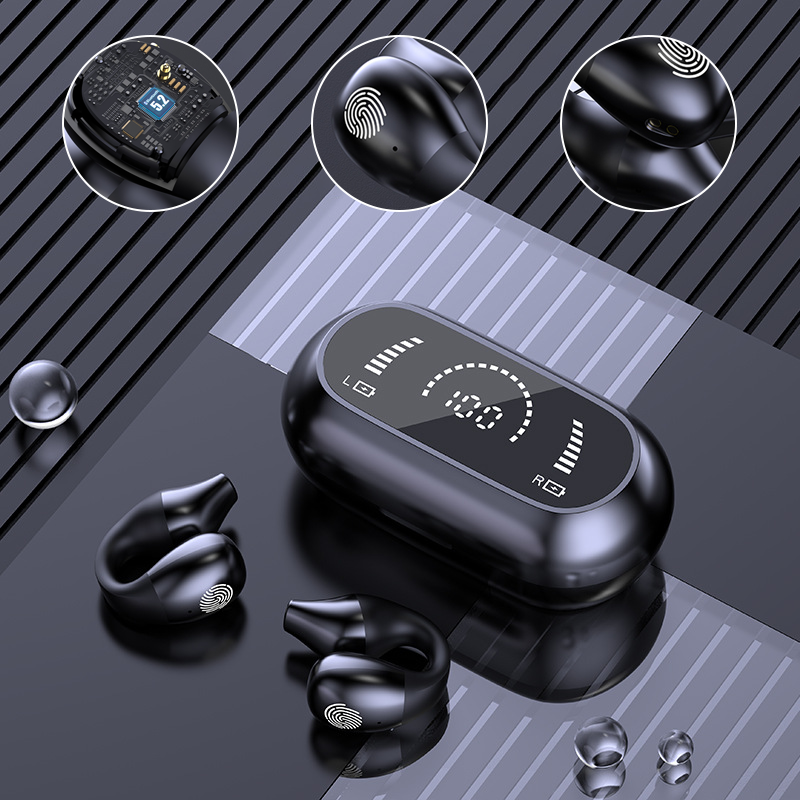 "Trådløse Bluetooth øreplugger, sort, med ergonomisk design og kompakt form. Klar lyd og støyreduksjon."