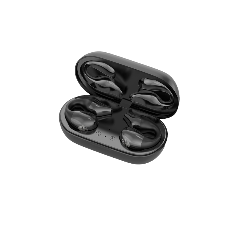 "Trådløse Bluetooth øreplugger, sort, med ergonomisk design og kompakt form. Klar lyd og støyreduksjon."