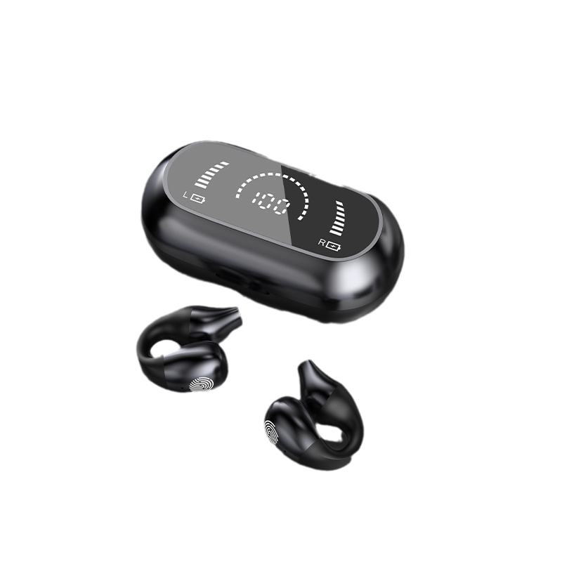 "Trådløse Bluetooth øreplugger, sort, med ergonomisk design og kompakt form. Klar lyd og støyreduksjon."