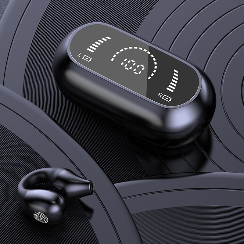 "Trådløse Bluetooth øreplugger, sort, med ergonomisk design og kompakt form. Klar lyd og støyreduksjon."