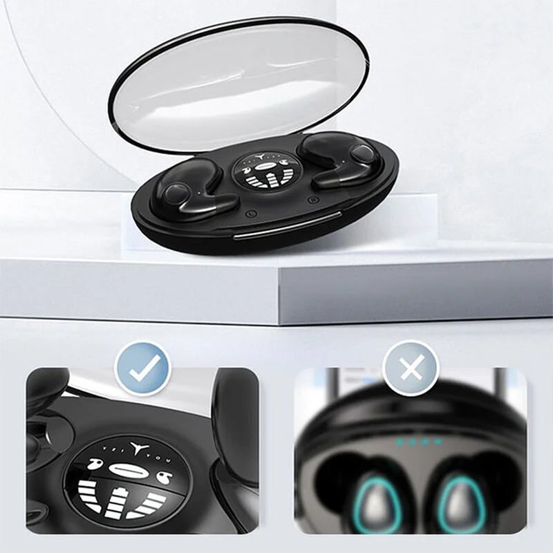 Trådløse usynlige sovende ørepropper, ergonomisk design, IPX5 vanntette, komfortable for side-sovende, nesten umerkelige.