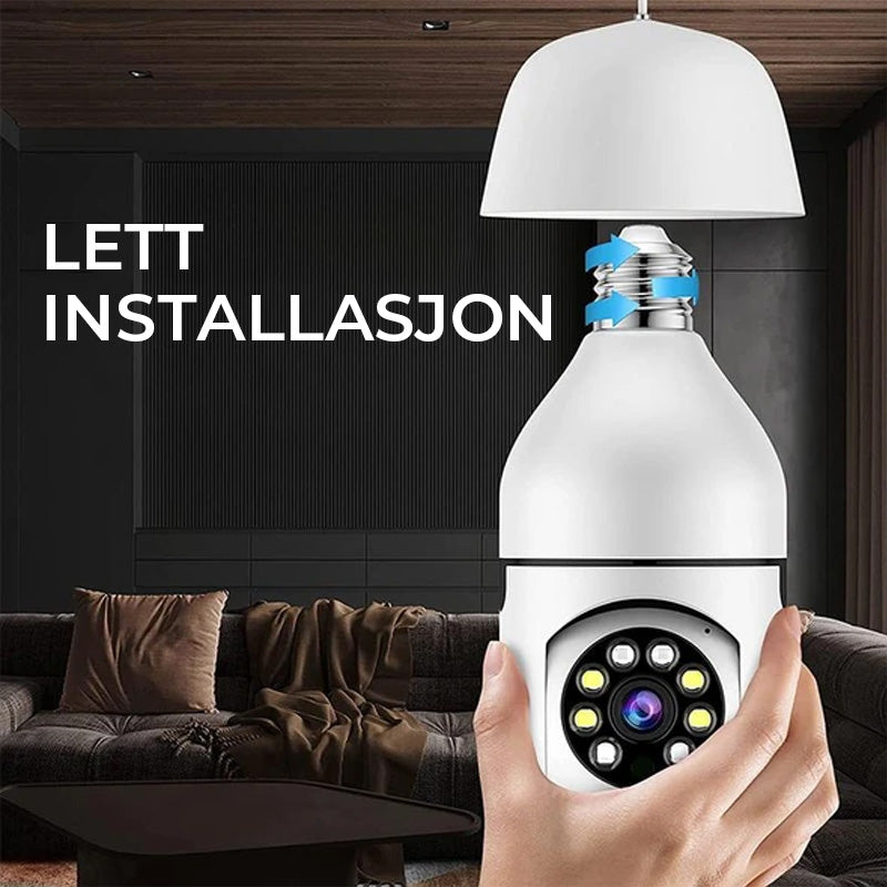 "Trådløst 1080p HD sikkerhetskamera, 360° panoramautsikt, bevegelsessensor, LED-lys, stilig, moderne design"