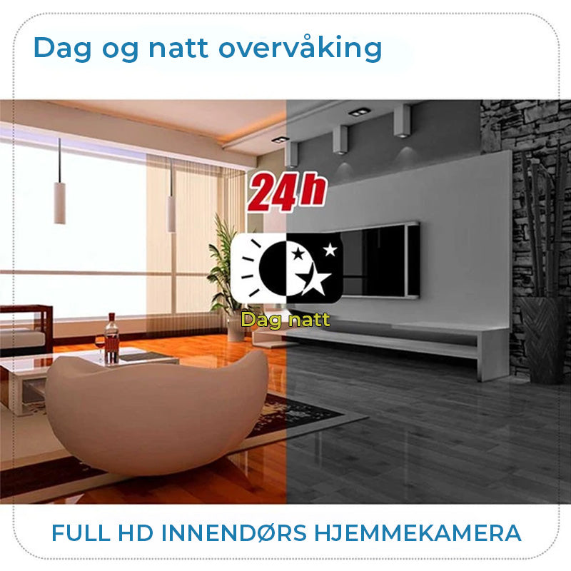 "Trådløst 1080p HD sikkerhetskamera, 360° panoramautsikt, bevegelsessensor, LED-lys, stilig, moderne design"