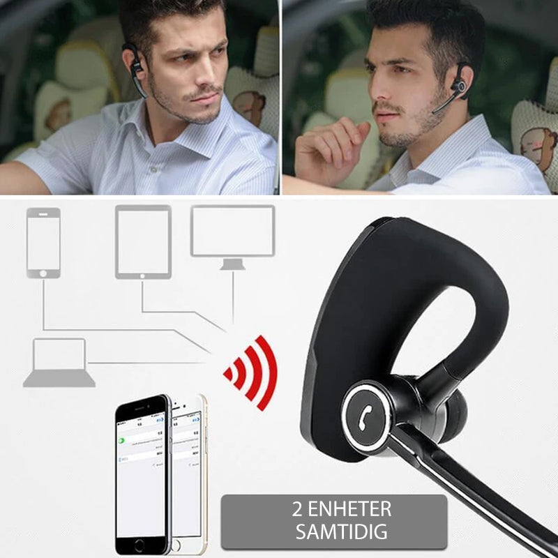 "Trådløst Bluetooth headset med ergonomisk design, støydemping og lave energikrav. Perfekt til arbeid og fritid."