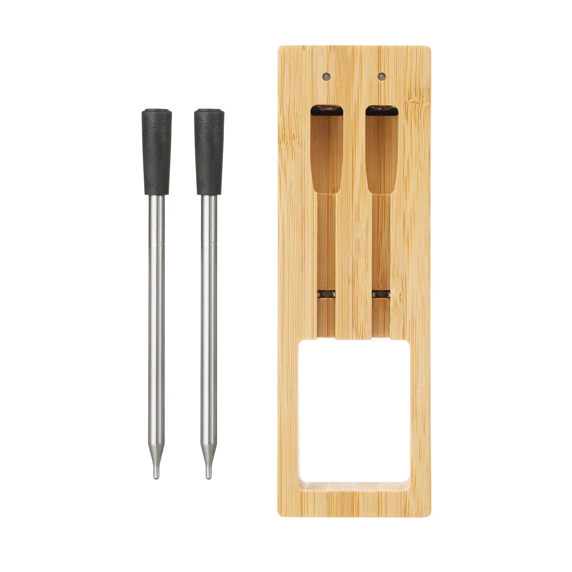 "Trådløst Bluetooth kjøtttermometer i elegant grønn og svart design for presis grilling og matlaging."