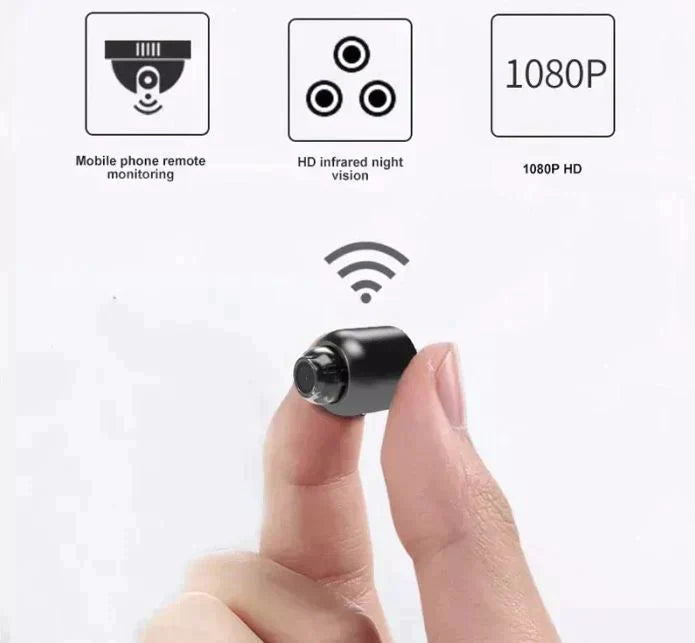 "Trådløst WiFi sikkerhetskamera i kompakt design med 1080P HD, 120° vidvinkel og nattvisjon for hjemmets sikkerhet."