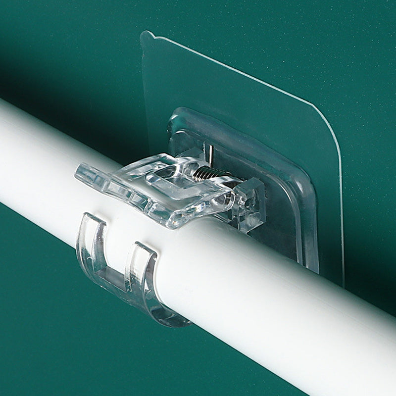 "Transparent justerbar stangklemme for hjem, hvit, veggmontering uten skader. Perfekt for gardiner, vanntett, rustfri."