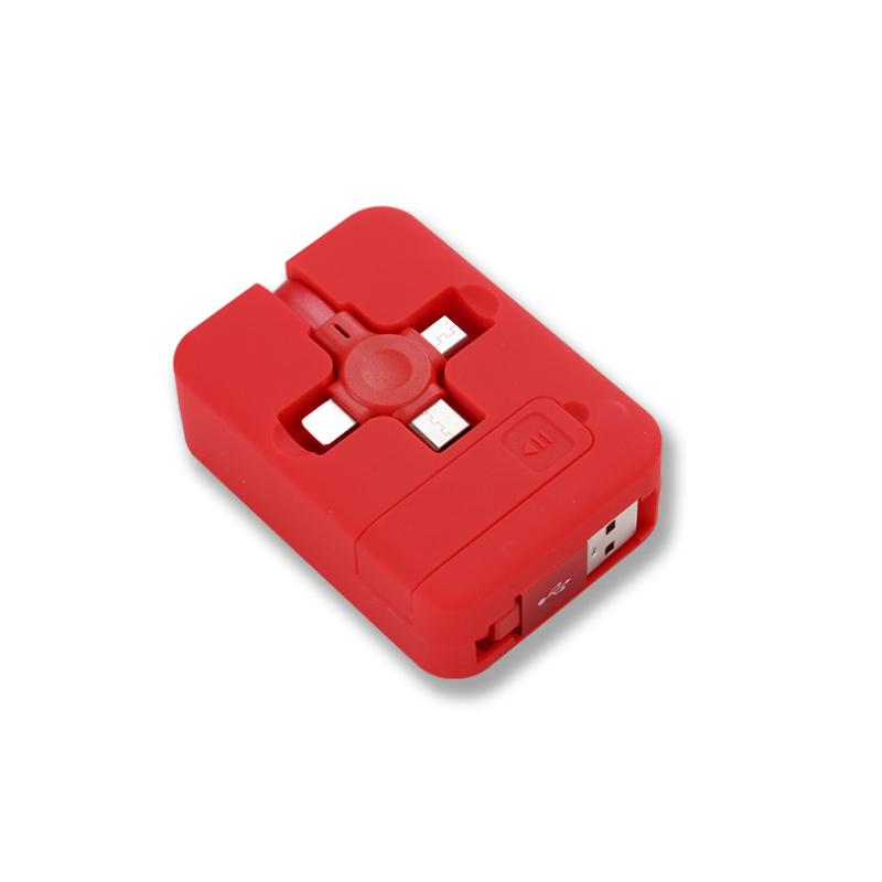"Tre-i-ett teleskopisk datakabel i rød, svart, blå, grønn, rosa, lilla; uttrekkbar design, kompatibel med iOS, Micro USB, Typ