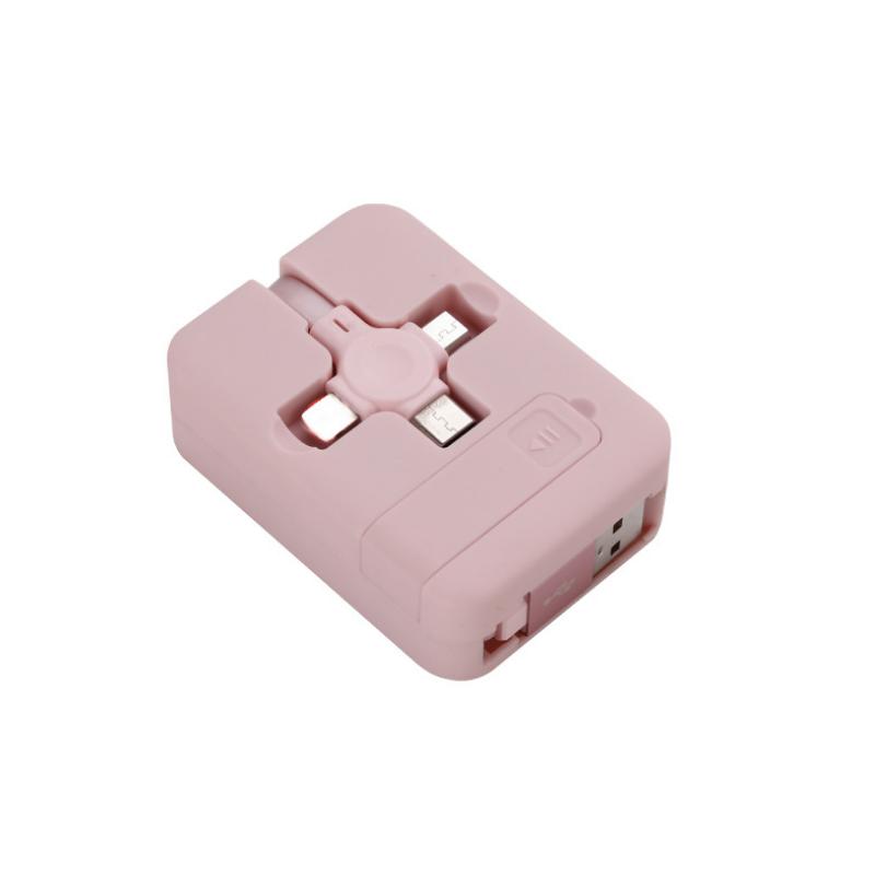 "Tre-i-ett teleskopisk datakabel i rød, svart, blå, grønn, rosa, lilla; uttrekkbar design, kompatibel med iOS, Micro USB, Typ