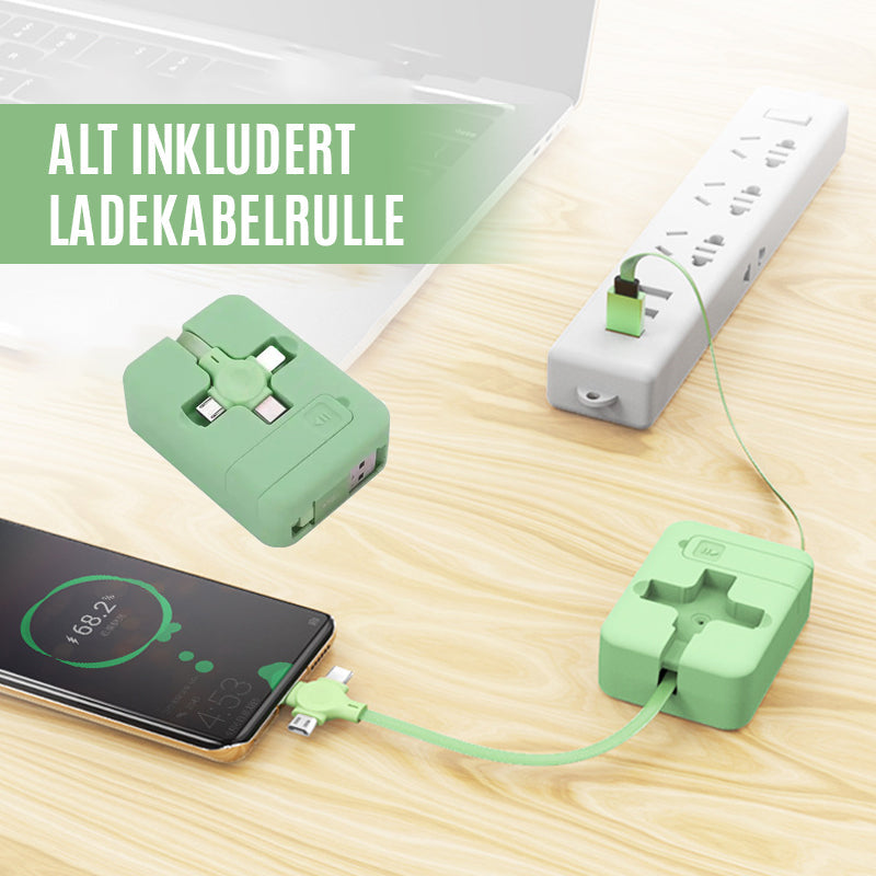 "Tre-i-ett teleskopisk datakabel i rød, svart, blå, grønn, rosa, lilla; uttrekkbar design, kompatibel med iOS, Micro USB, Typ