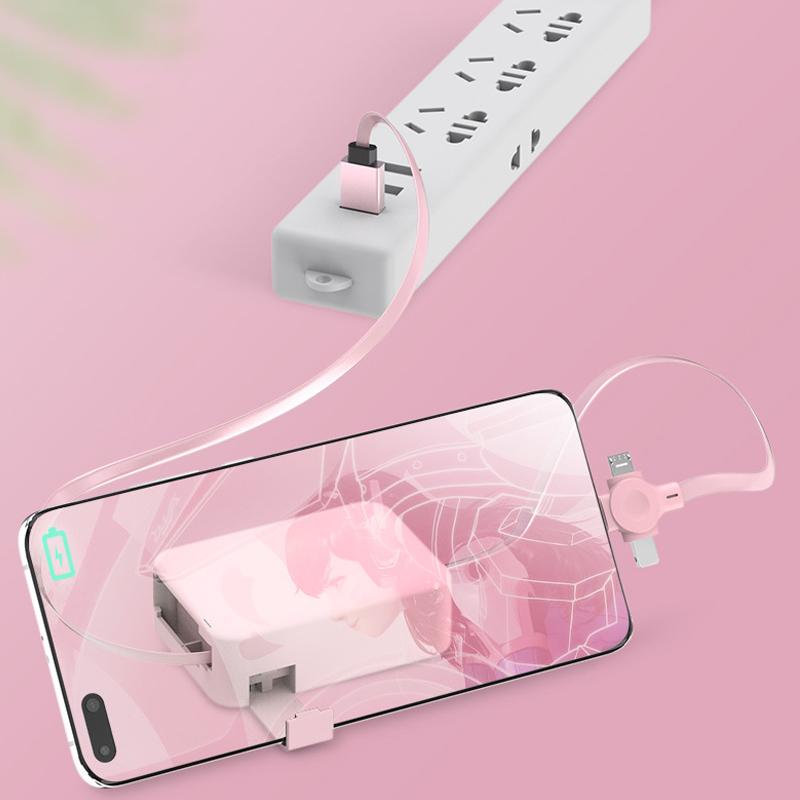 "Tre-i-ett teleskopisk datakabel i rød, svart, blå, grønn, rosa, lilla; uttrekkbar design, kompatibel med iOS, Micro USB, Typ