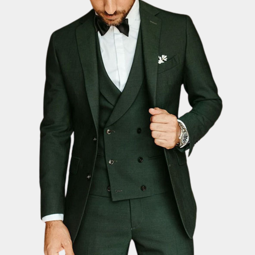 "Tredelt herresett: Veltilpasset blazer, bukser og vest i tidløs design for enhver formell anledning."