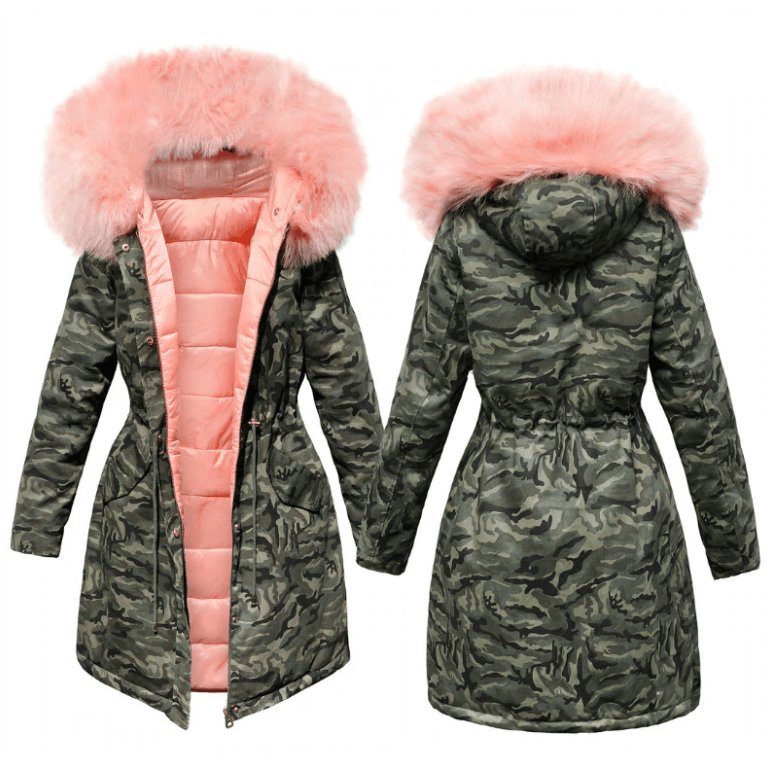 Kamuflasje vinterjakke for kvinner. Varm og trendy damejakke med slank passform, perfekt parkas.