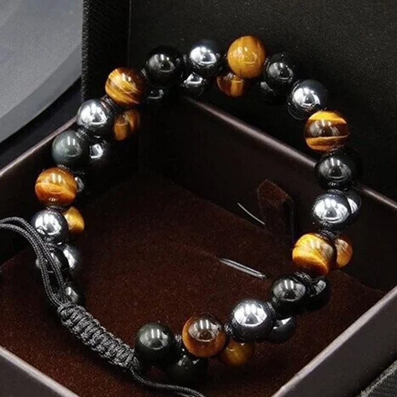 "Trendy tolags armbånd med krystaller, tigerøye og obsidian, for menn og kvinner, elegant design, håndlaget smykke"