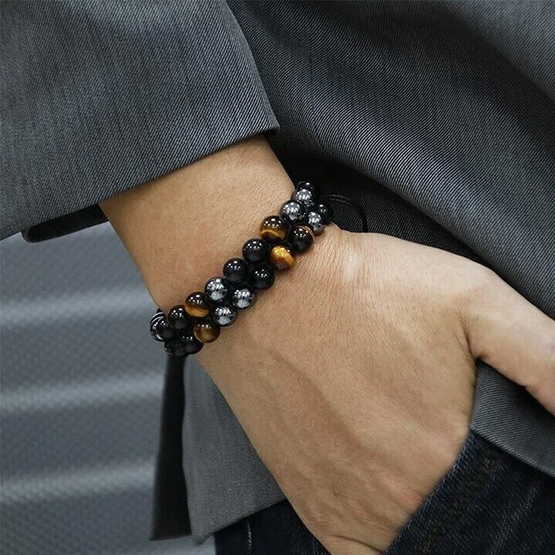"Trendy tolags armbånd med krystaller, tigerøye og obsidian, for menn og kvinner, elegant design, håndlaget smykke"