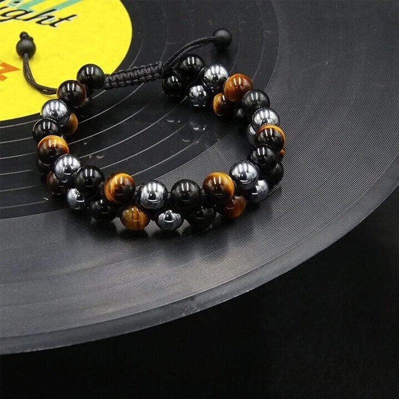 "Trendy tolags armbånd med krystaller, tigerøye og obsidian, for menn og kvinner, elegant design, håndlaget smykke"
