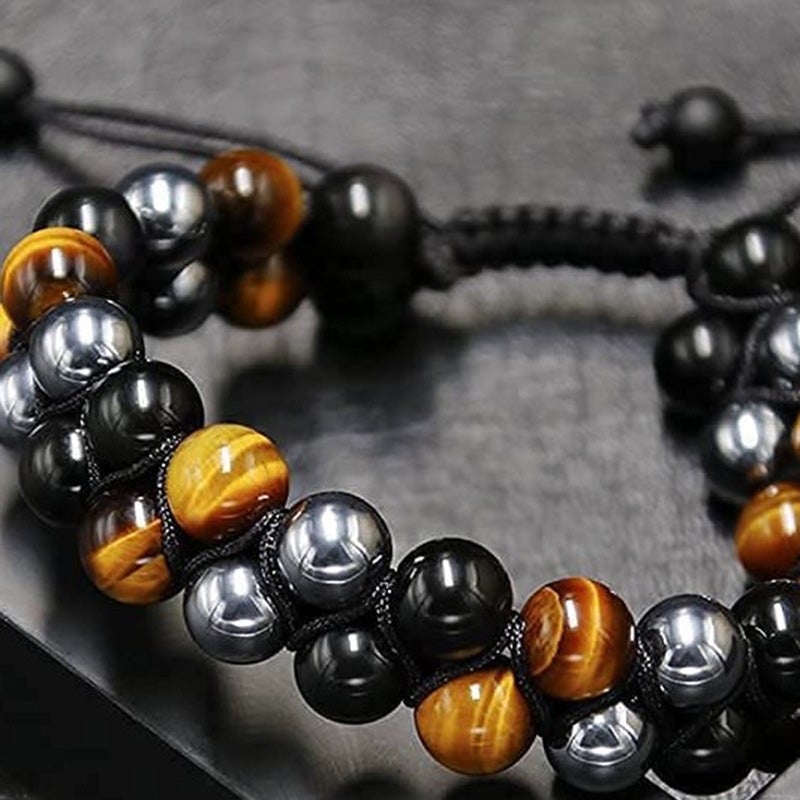 "Trendy tolags armbånd med krystaller, tigerøye og obsidian, for menn og kvinner, elegant design, håndlaget smykke"