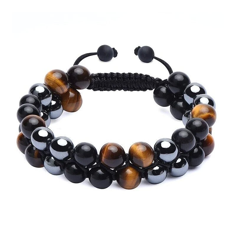 "Trendy tolags armbånd med krystaller, tigerøye og obsidian, for menn og kvinner, elegant design, håndlaget smykke"