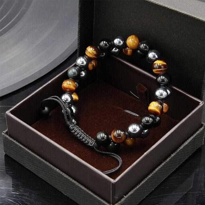"Trendy tolags armbånd med krystaller, tigerøye og obsidian, for menn og kvinner, elegant design, håndlaget smykke"