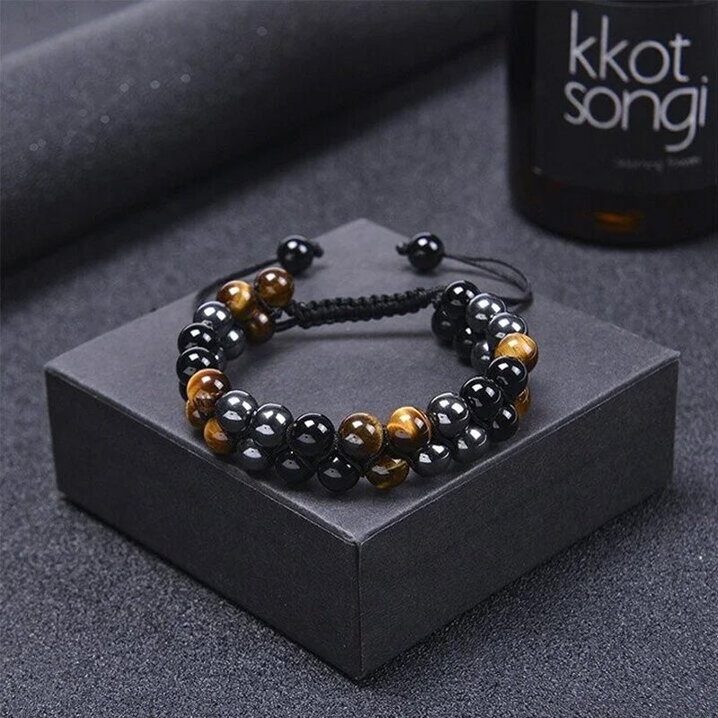 "Trendy tolags armbånd med krystaller, tigerøye og obsidian, for menn og kvinner, elegant design, håndlaget smykke"