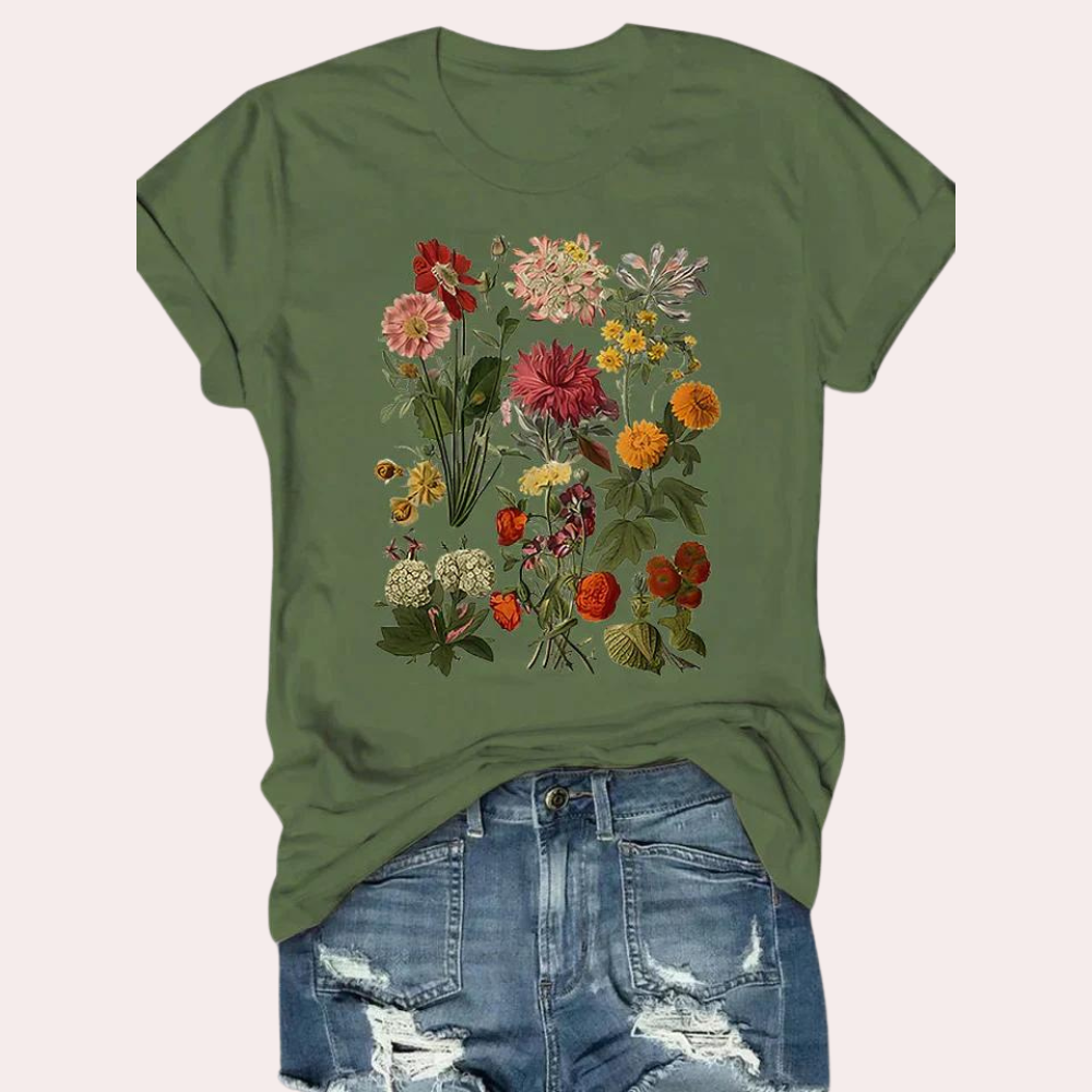 "Uformell svart kvinne t-skjorte med blomstertrykk, elegant for sommeren, mykt stoff, perfekt for uformelle anledninger."