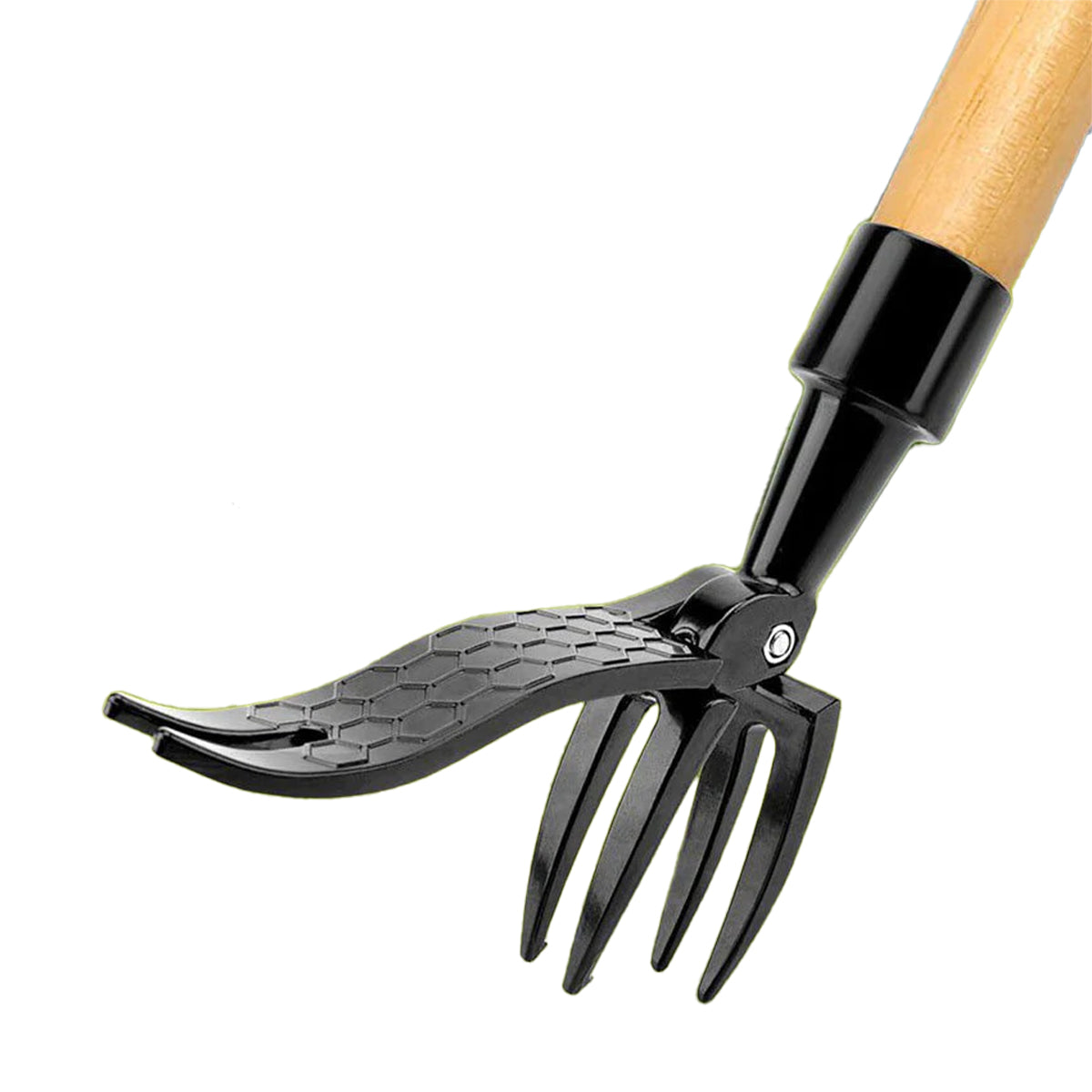 Ugresstrekkerverktøy i aluminium fjerner ugress og røtter effektivt, ergonomisk design for enklere hagearbeid.
