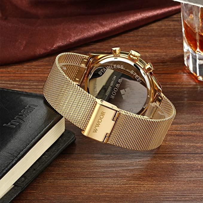 Slank kasse herre kronograf armbåndsur i rustfritt stål. Elegant & tidløs stil for menn.