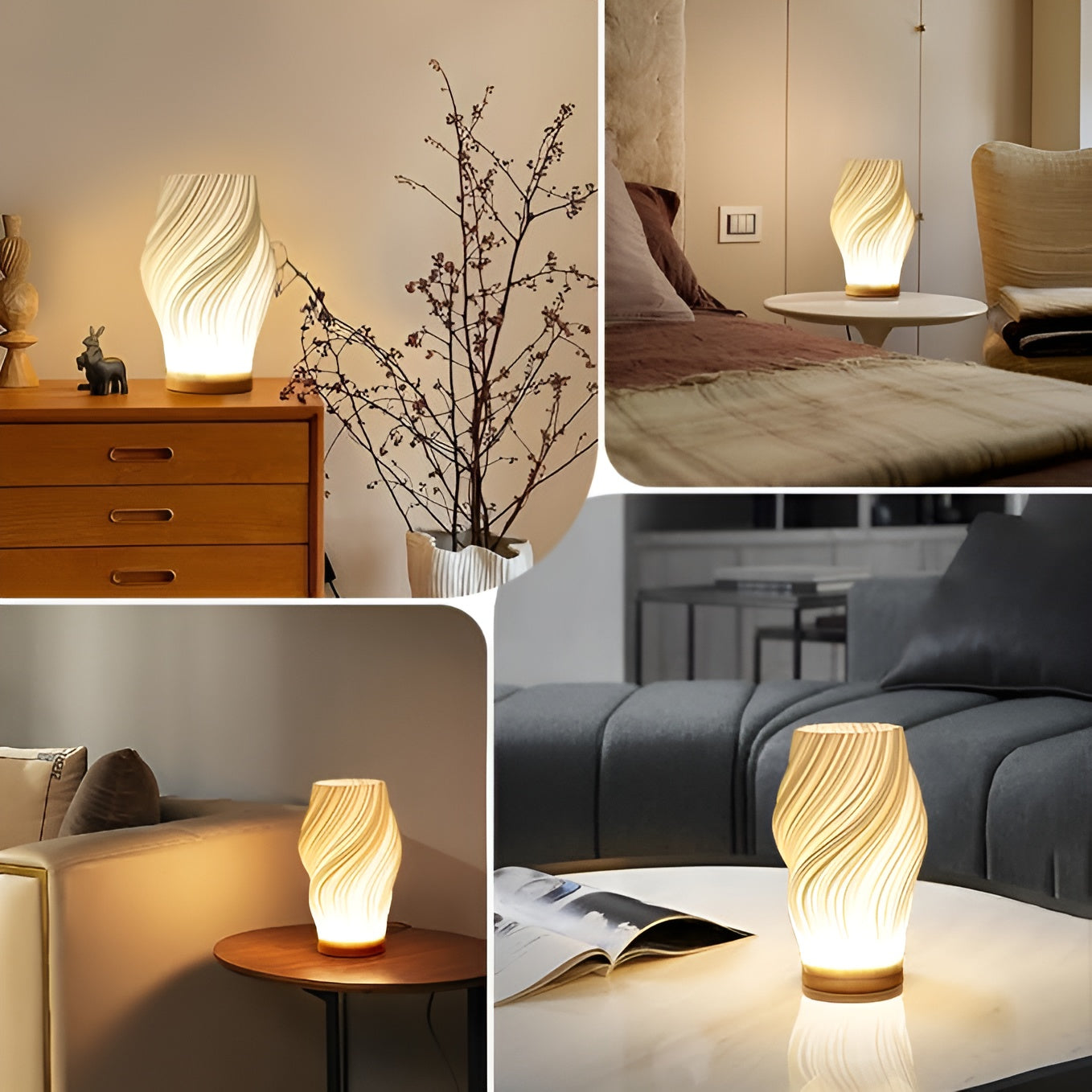 Kunstnerisk 3D bølgeformet bordlampe. LED-lys med unik effekt, moderne design for stue og soverom.
