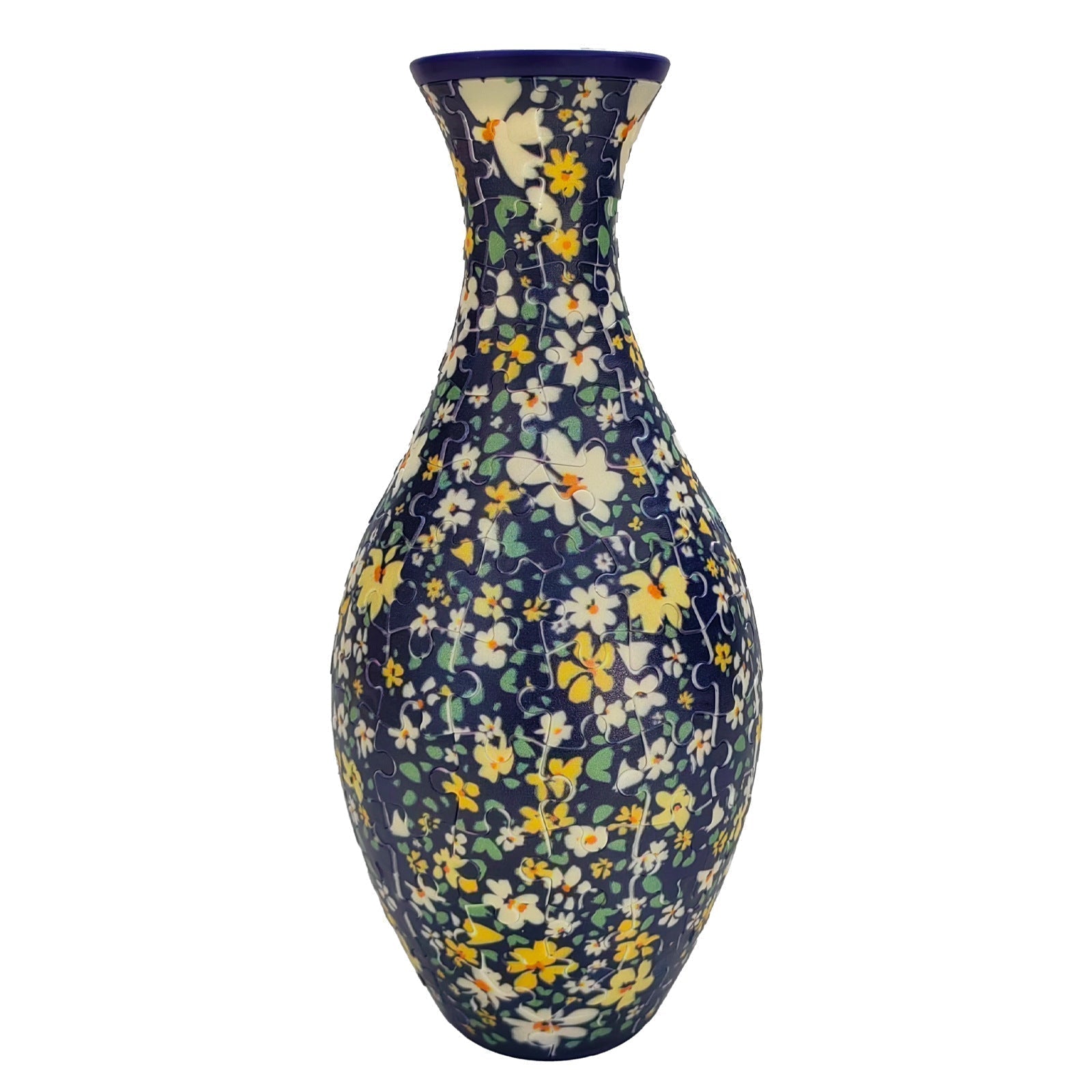 Enkel blomst i 3D puslespillvase, fremhever vasens unike design. Elegant moderne hjemmeinnredning.