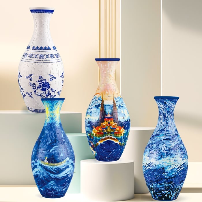 Detaljert bilde av 3D puslespillvase, viser intrikat design og struktur. Perfekt dekorativ vase.