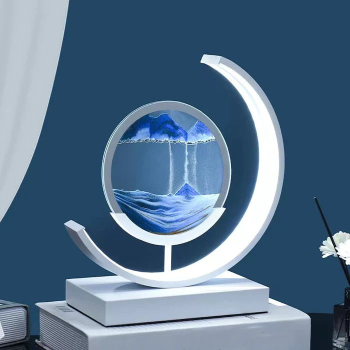 Elegant 3D sandskål lampe for kontoret eller nattbordet. Moderne LED belysning og unikt kunstdesign.