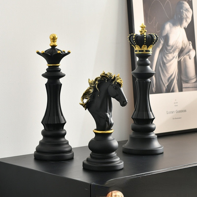 Abstrakt sjakkbonde i resin, svart finish, kunstdel for ethvert interiør