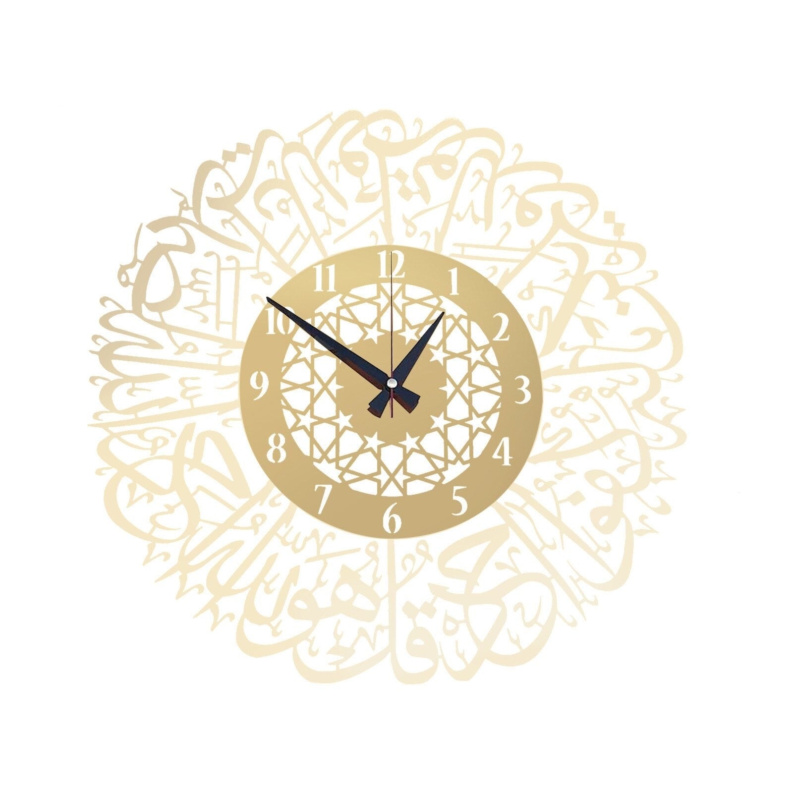 Unik veggklokke med arabisk kalligrafi, svart akryl, moderne hjemmedekor